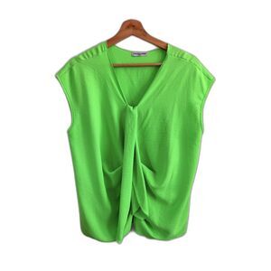 Cha Cha Vente Large Neon Lime Green Twist Front V Neck Sleeveless Blouse Top